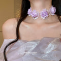 Sheer Floral Choker Necklaces with Crystal Center Flowers view 4