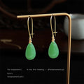 Green Teardrop Glass Gold Wire-Wrapped Hook Earrings view 3