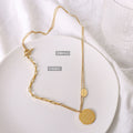 Double Layer OT Clasp Round Disc Letter Pendant Necklace view 2