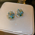 Multicolor Crystal Oval Cluster Stud Earrings Polished Metal Jewelry view 1