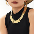 Wide Hammered Texture Link Choker Necklace Gold Steel Tones view 3