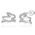 Crystal Rabbit Outline Stud Earrings in Silver Tone view 3
