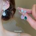 Silver Rhinestone Teardrop Pendant Necklace Earring Sets view 4