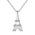 Mini Eiffel Tower Clear Stone Pendant Necklace White Gold Tone view 6