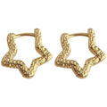 Gold Tone Textured Open Star Huggie Hoop Earrings For Women view 5