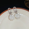 Crystal Rectangle and White Floral Drop Earrings for Women view 7