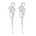 Silver Tone Floral Crystal Earrings With Long Chain Fringe view 5