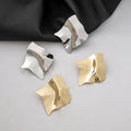Gold and Silver Rippled Square Geometric Stud Earrings view 1