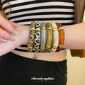 Tube Acrylic Stretch Bracelets Gold Spacers Leopard Gold view 2