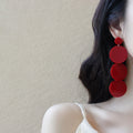 Matte Red Layered Disc Statement Earrings in Stud and Clip Styles view 2