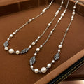 Silver Flower Charm Pearl Double Layer Necklace Set view 7