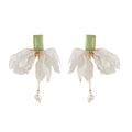 White Organza Flower Long Drop Earrings Fashion Jewelry Accessories view 5