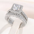 Silver Tone Square Halo Two Ring Set with Clear Stones view 1