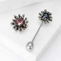 Crystal Flower Long Pin Brooch With Pearl End for Jackets Scarves and Lapels view 1