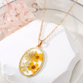 Gold Tone Oval Resin Pressed Flower Pendant Necklaces in Six Colors view 8