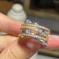 Two Tone Multi Row Cross Clear Stone Ring Sizes 6-10 view 6