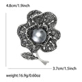 Black Crystal Flower Brooch With Gray Pearl Center view 5