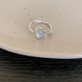 Silver Open Oval Cabochon Ring Flower Crystal Terminal view 6