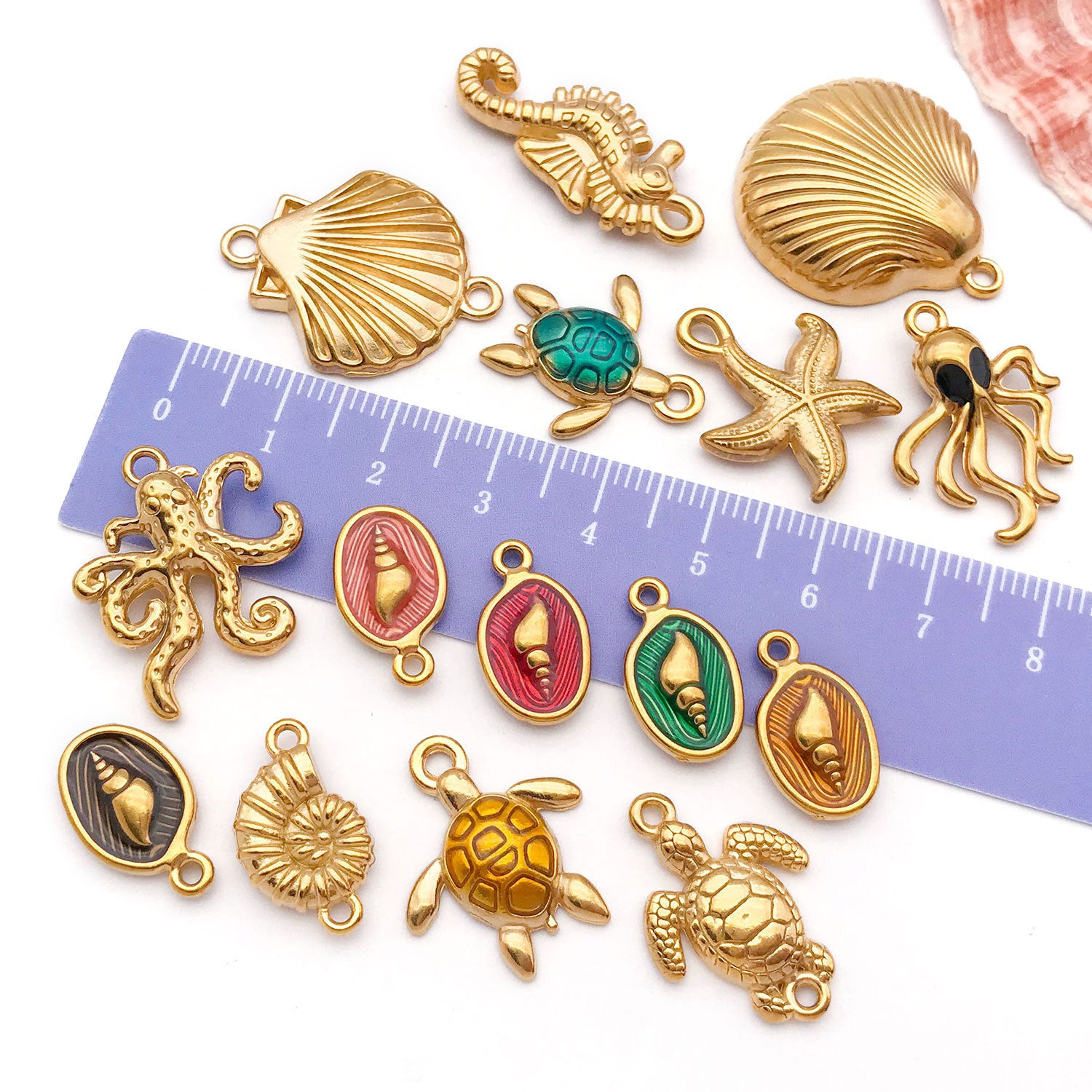 Stainless Steel Starfish Seahorse Turtle Ocean Charm Pendant for DIY Keychain Jewelry