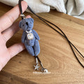 Blue Fabric Teddy Bear Cord Necklace Decorative Jewelry Design view 4