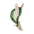 Pearl Lily of the Valley Brooch With Green Enamel Leaves view 1