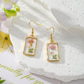 Rectangular Gold Frame Dried Flower Resin Earrings 10 Styles view 7