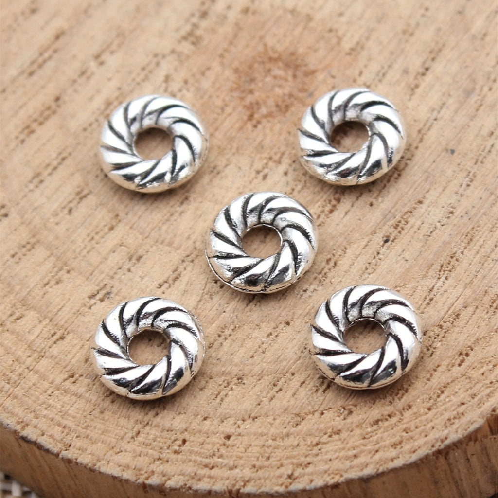 8x8x2.6mm 0.54g Antique Silver Zinc Alloy Twisted Round Spacer Beads for Bracelet Necklace DIY Jewelry