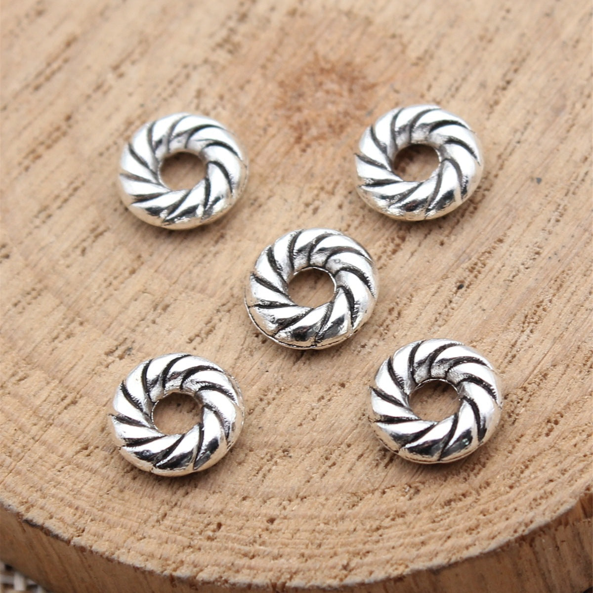 8x8x2.6mm 0.54g Antique Silver Zinc Alloy Twisted Round Spacer Beads for Bracelet Necklace DIY Jewelry