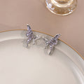 Silver Purple Crystal Butterfly Stud Earrings Lavender Wings view 1