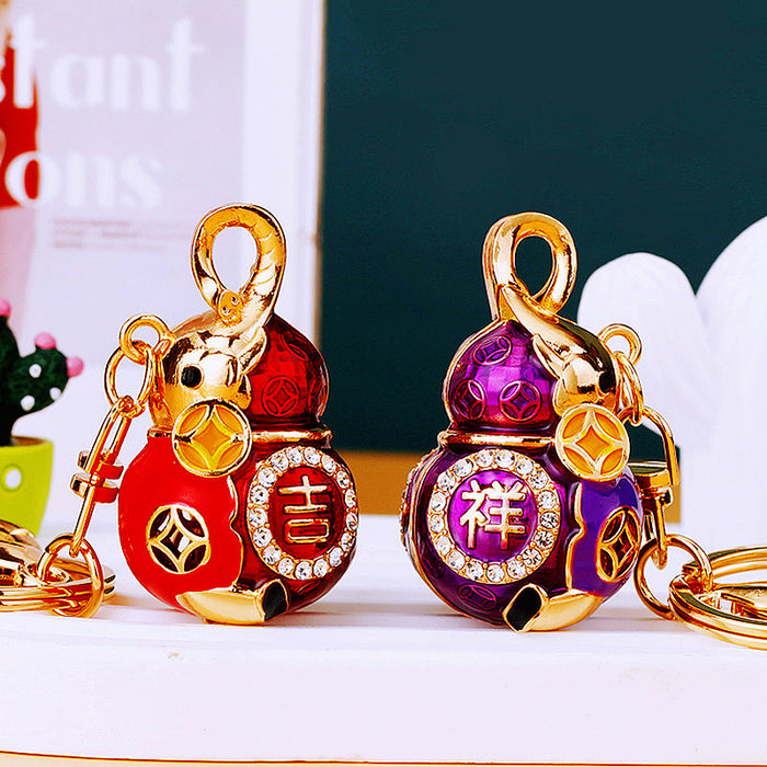 Enamel Mouse and Fortune Gourd Keychains with Braided Fortune Loops