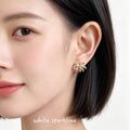 Gold Micro Pavé Crystal Rope Texture Bow Stud Earrings view 2
