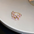 Gold Tone Leaf Open Ring With Pink Ivory Purple Or Blue Inlay view 8