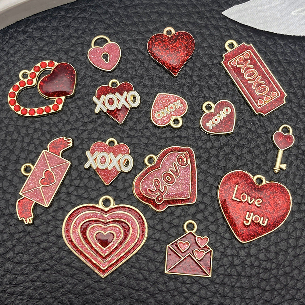 Red Pink Enamel Zinc Alloy Heart Rose Charm Pendant for DIY Bracelet Earrings Keychain