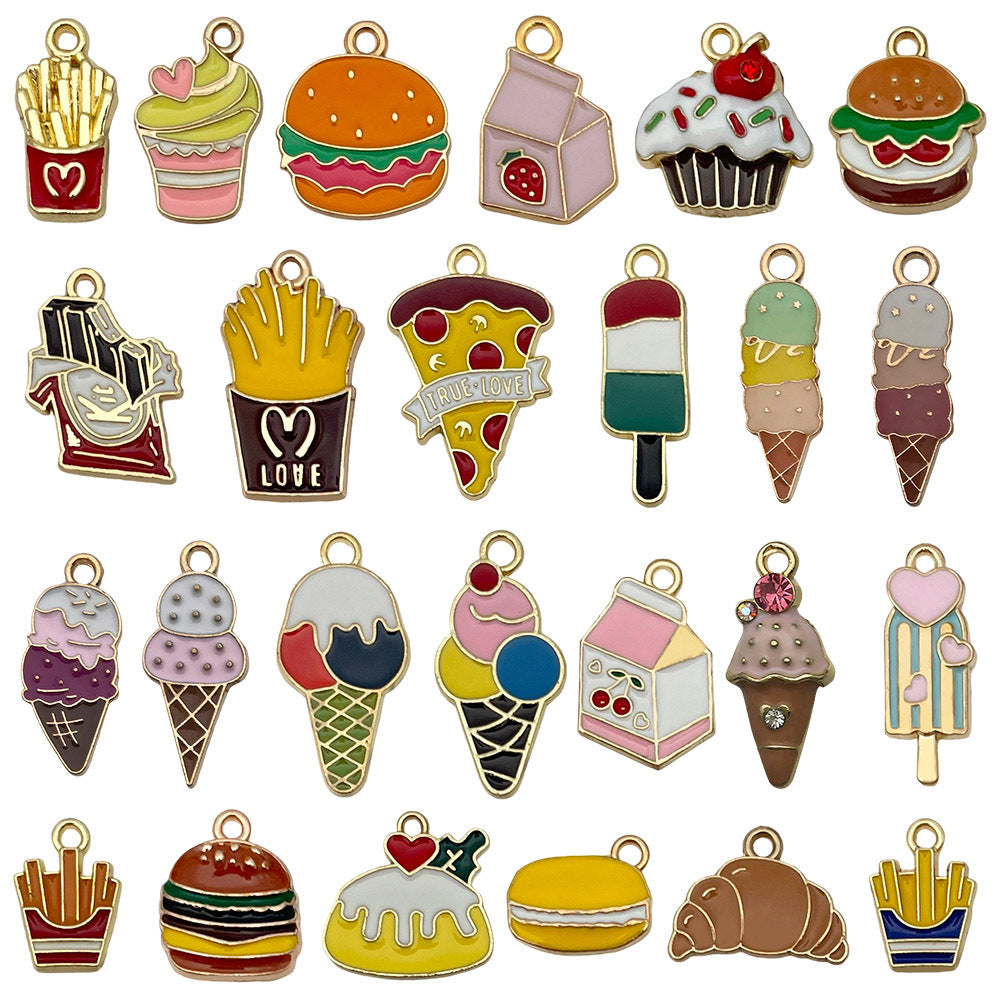 Enamel Zinc Alloy Ice Cream Hamburger Cake Food Charm Pendant for DIY Earrings Necklace