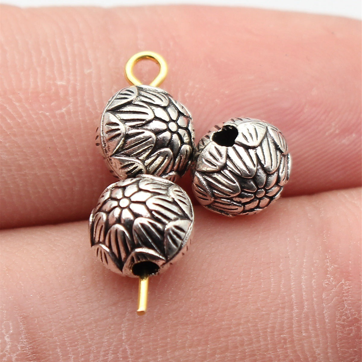 8.3x7.9x7.3mm 1.3g Antique Silver Tone Zinc Alloy Double Sided Lotus Spacer Beads for DIY Bracelets