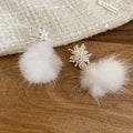 Gold Tone Snowflake Stud Earrings With Fluffy Pom Pom Drops view 6