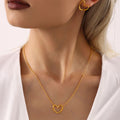 Gold Open Heart Stud Earrings And Pendant Necklace Set view 4