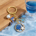 Blue Mermaid Starfish Shell Keychain With Pearl-Like Beads view 3