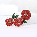 Three Rose Crystal Bar Brooch in Pink Red or Purple view 2