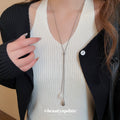 White Teardrop Slider Lariat Geometric Statement Necklace view 3