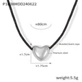 Heart Pendant Black Braided Rope Necklace Titanium Steel view 6