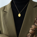 Oval Birth Flower Double Sided Pendant Necklace Gold Steel view 1