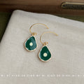 Gold Hook Enamel Avocado Leaf Pearl Frame Drop Earrings view 4