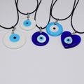 Black Cord Round and Heart Glass Evil Eye Pendant Necklaces view 4