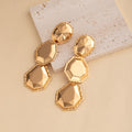 Gold Faceted Triple Geometric Long Statement Earrings view 2