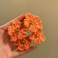 Crochet Triple Flower Statement Earrings Fashion Jewelry Accessory view 7