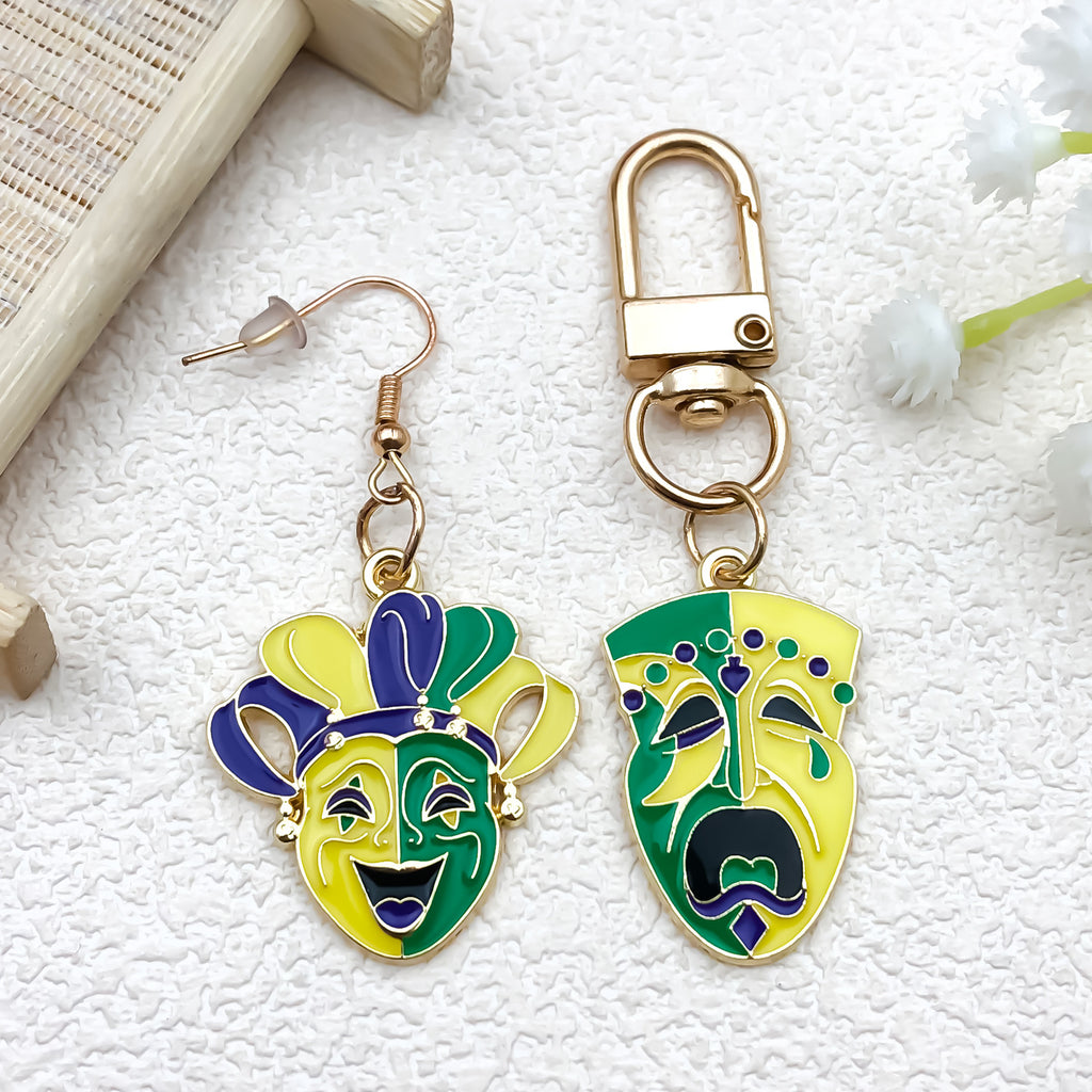Enamel Zinc Alloy Smiley Mask Mardi Gras Feather charm pendants for DIY keychain jewelry