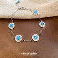 Silver Turquoise Round Disc Link Adjustable Bracelet view 3