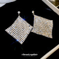 Silver Tone Crystal Mesh Diamond Statement Drop Earrings view 2