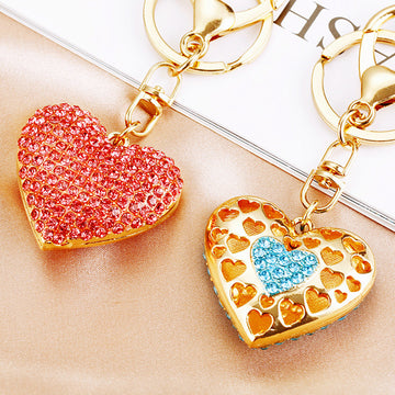 Double Sided Crystal Heart Keychains in Four Colors and Random Option